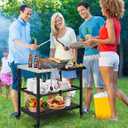 Outdoor Grill Cart,36 Inch Stainless Steel Pizza Oven Table with Lockable Wheels, Hooks & Adjustable Mesh, Metal Kitchen Cart Island, Black(36.2'' D x 19.6''W x 31.4''H)