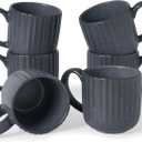famiware Coffee Mugs Set of 6, Starlight 11 oz Mug Cup Set with Handle for Coffee, Tea, Cocoa, Milk - Ceramic Stoneware Mug Set, Matte Black Grey