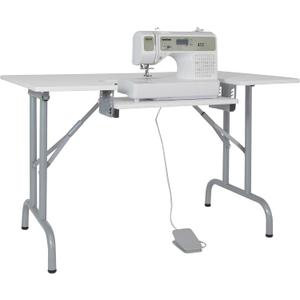 Sew Ready Folding Multipurpose Sewing Table - 47.5" W x 28" D Foldable White Hobby and Sewing Machine Table with Adjustable Shelf - Can Also Be Used as Computer Desk