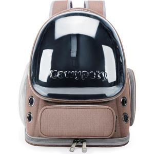Cat Backpack Carrier, Breathable Cat Carrier Large Space Bubble Pet Backpack for Kitty Small Dog up to 15lbs, Transparent & Foldable Pet Carrier for Travel Hiking (Khaki)
