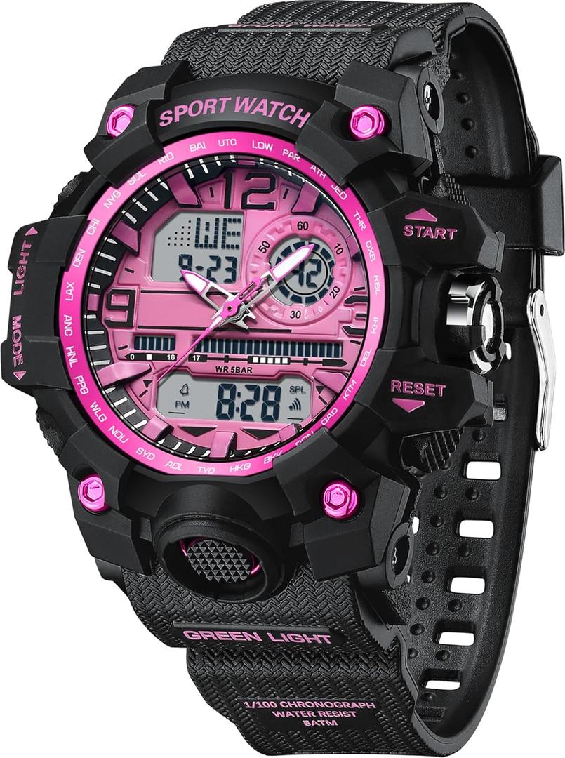 findtime Women's Sport Watch Digital Waterproof Watches Military Watches Analog Outdoor Wrist Watch LED Luminous Alarm Stopwatch Dual Time Wristwatch (purple)
