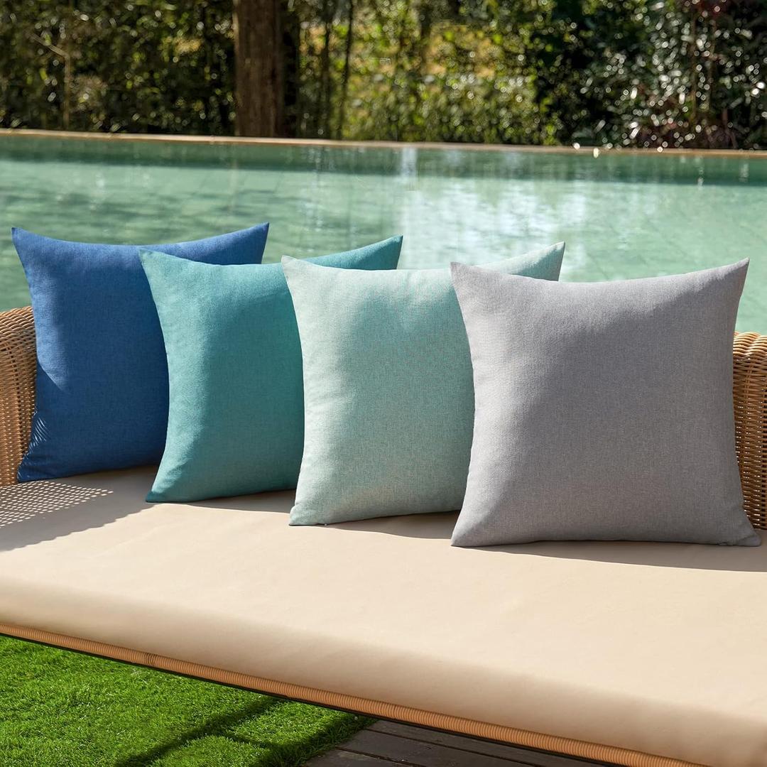 MIULEE Pack of 4 Decorative Outdoor Throw Pillow Covers Linen Waterproof Pillow Covers Farmhouse Cushion Cases for Patio Garden Tent Balcony Couch Sofa 18x18 inch Blue