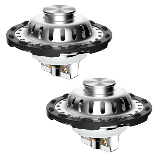 2PACK Universal Bathtub Drain Stopper Shower Hair Catcher Bathroom Sink Strainer, Tub Stopper with Visible Top Strainer, Brass Metal 3 in 1 Pop-up Stopper for Standard 1.1''~2.36'' Hole, Chrome