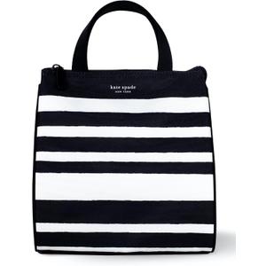 Kate Spade New York Black Portable Soft Cooler Lunch Bag, Thermal Tote with Silver Insulated Interior Lining and Storage Pocket, Sarah Stripe (One Size)