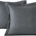 WINLIFE 100% Cotton Quilted Euro Sham Covers, 2 Pack Cotton 26'' x 26'' Pillow Covers, Soft and Breathable Euro Shams, Square Pillow Shams, Dark Grey