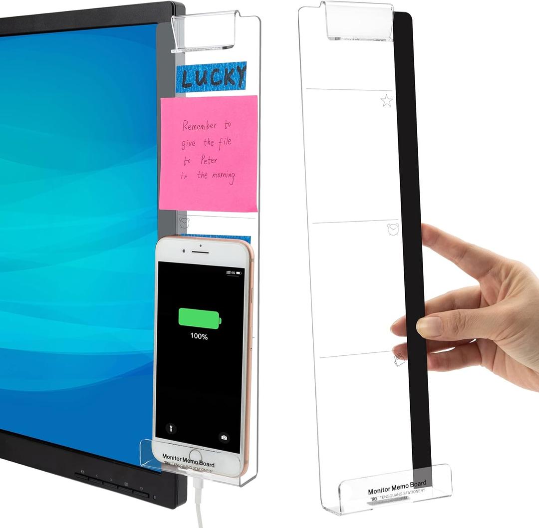 Office Desk Accessories 2pcs Computer Monitor Memo Board Multifunction Message Board Transparent Creative Monitor Side Panel with Sticky Note Holder Phone Holder Suitable for Office Home Work Desk