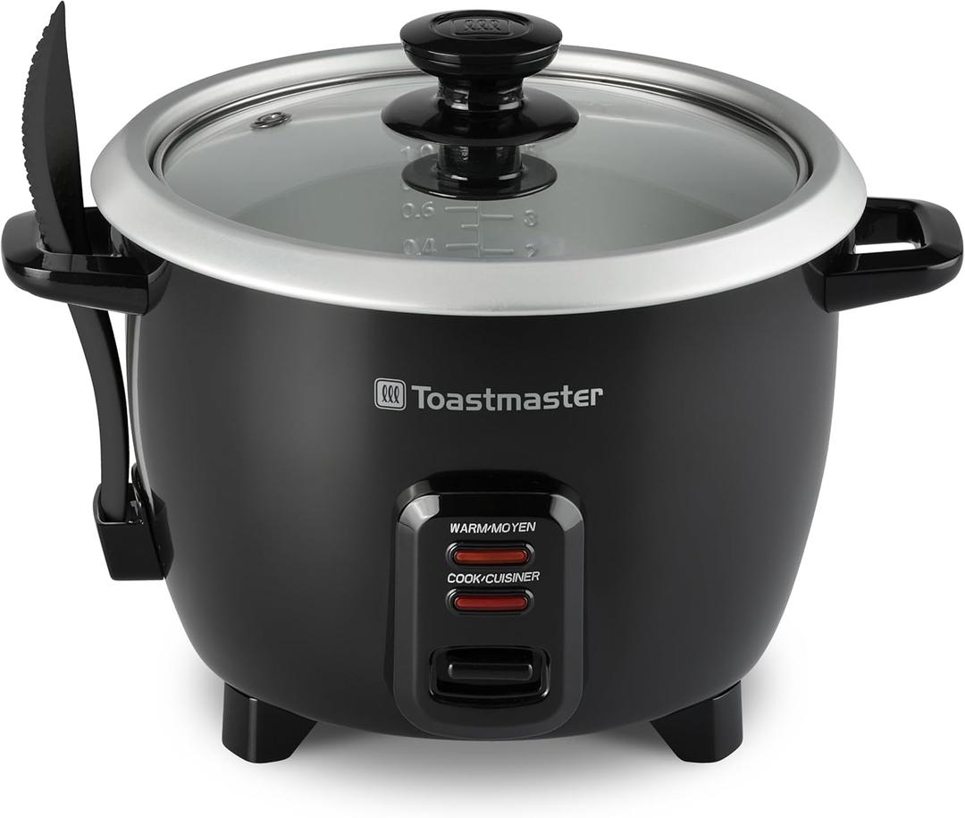 Toastmaster Electric Rice Cooker - Large Capacity for Soups, Oatmeal & More - Automatic Rice Cooker with Tempered Glass Lid & Keep Warm Mode - 10-Cup, Black