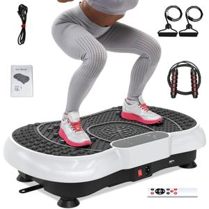 Bigzzia Vibration Plate Exercise Machine for Weight Loss 100-Speed Platform with Remote & Resistance Bands, 450 lbs Capacity Quiet Full Body Workout for Lymphatic Drainage at Home (Pearl white)