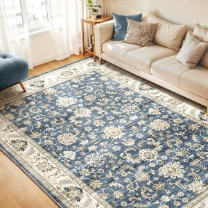 WITSHOCK 8x10 Area Rugs for Living Room: Machine Washable - Non Slip Modern Abstract Rug for Bedroom Dining Room - Stain Resistant for Household - Pet Owners (Blue) (Blue/Cream White/Light Ivory)