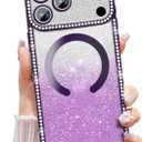 Misscase Magnetic Glitter Case for iPhone 17 Pro Max 6.9 Inch, Camera Protection, Compatible with MagSafe, Rectangle Cute Bling Sparkle Diamond Colorful Phone Cover, Drop-Tested & Shockproof-Purple