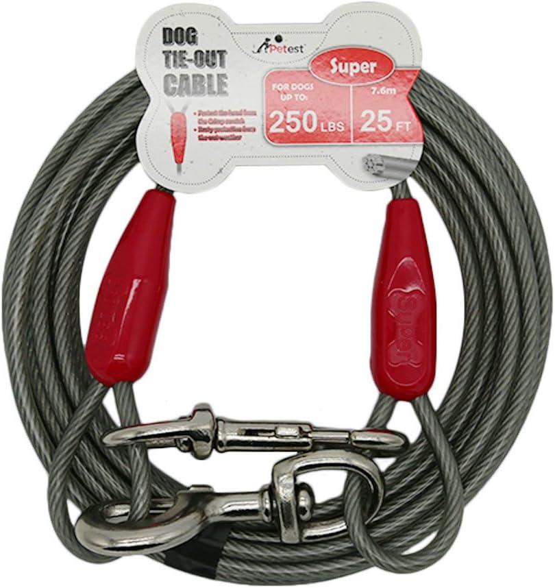 Petest 25ft Tie-Out Cable with Crimp Cover for Super Dogs Up to 250 Pounds (Red & Cool Grey)
