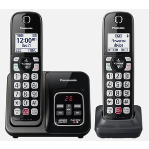 Panasonic Cordless Phone with Answering Machine, Advanced Call Block, Bilingual Caller ID and HighContrast Display, Expandable System with 2 Handset Cordless Telephones  KXTGD832M (Metallic Black)
