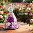 Mothers Day Roses Gifts for Mom,Forever Preserved Real Flowers Roses in Glass Angel Figurines,Mothers Day Flowers Gifts for Women Mom Wife Grandma from Daughter/Purple