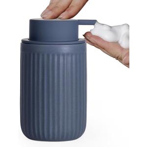 INGOFIN Ceramic Foaming Soap Dispenser - 12oz Foam Hand Soap Dispenser Bathroom, Modern Refillable Dish Dispenser with Pump for Kitchen, Matte Blue