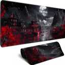 Japanese Riverside Full Moon Desk Mat Large Mouse Pad Gaming Mousepad Extended XL Keyboard Mat Computer Laptop Mouse Desktop Mat 31.5 X 11.8 Desk Decor (Dark Moon Canyon)