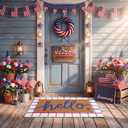 Dunzy 2 Pcs Patriotic 250th Anniversary Doormat Imitation Coir 4th of July Memorial Day Welcome Mat USA Independence Day Front Door Mat Nonslip Red White Blue Outdoor Indoor Rug Decor(Hello)