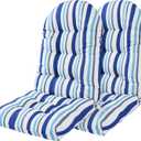 Enipate Weather Resistant Adirondack Chair Cushions Set of 2, High Back Rocking Chair Cushion, Indoor Outdoor Patio Tufted Thicken Lounge Cushion Seat Pads (New Striped Blue 2-pack)