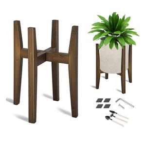 OERGKE Adjustable Plant Stand, Bamboo Mid Century Modern Indoor Plants Stands, Corner Flower Holder for Living Room, Fits 8 to 12 Inches Pots, (Pot & Plant Not Included)(Walnut, 1 Pack)