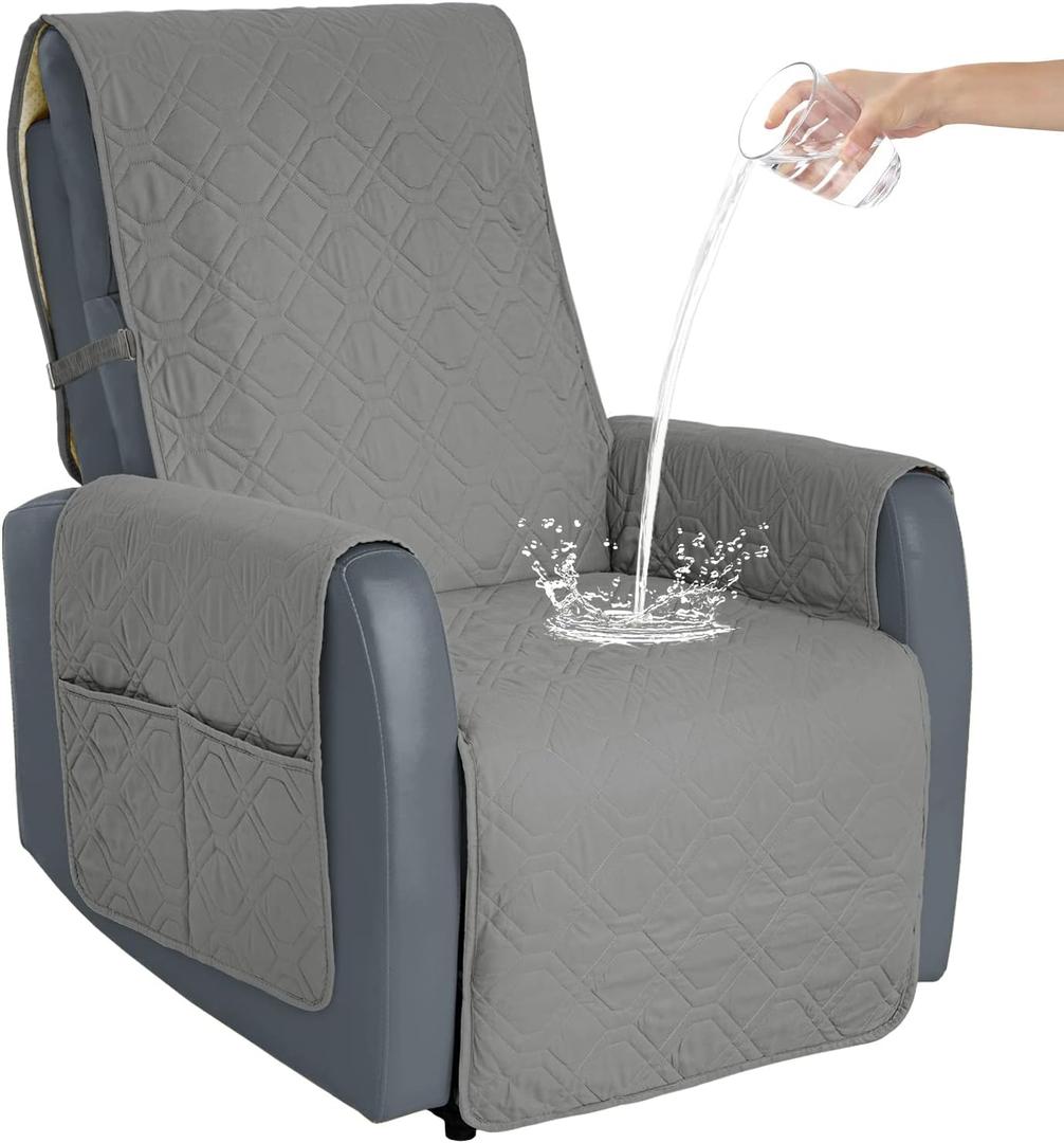 Recliner Chair Covers Sofa Slipcover Non-Slip Chair Couch Cover Machine Washable Furniture Protector with Straps for Dogs (Grey, 23inch Recliner)