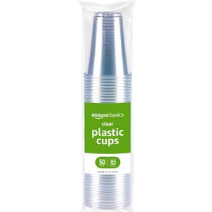 Amazon Basics Disposable Clear Plastic Cups for Cold Drinks, BPA-Free, Easy to Hold, 16oz, 50 Count