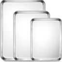 TeamFar Baking Sheet Set of 3, 16/12.5/10.5 Inch Stainless Steel Cookie Sheets Baking Pans, Metal Oven Baking Tray for Cooking Roasting Serving, Non-Toxic & Mirror Finish & Dishwasher Safe