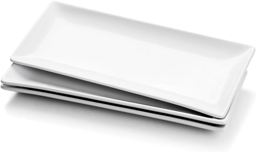 Miicol Porcelain Serving Platters Set of 3, Large Serving Trays 14 Inch, White Rectangle Plates, Ceramic Serving Dishes for Party, Restaurant, Buffet, Steak, Dessert, Salad, Fruit, Microwave Safe