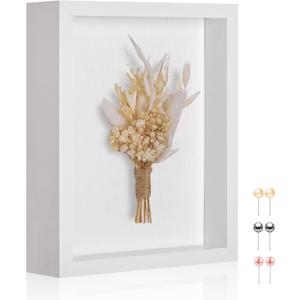 8x10 Shadow Box Picture Frame Display Case with Real Glass Panel and Soft Linen Back,White Deep Shadow Memory Box Frame 8x10 for Flower Baby Pet Wedding Photo Craft Memorial Gift