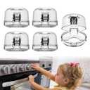 BBsecure Stove Knob Covers - 5 Pack Heat Resistant Gas Stove Knob Covers with Child Proof Lock & 3M Strong Adhesive, Oil-Proof Oven Knob Covers with Clear Transparent Design, Pet-Friendly (White)