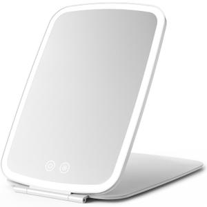 Rechargeable Folding Makeup Mirror with LED Lights, 10" x 7" Large View, 3 Lighting Modes, 2000mAh Battery & Magnetic Closure for Home & Travel (White)