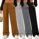 4 Pack Women's Wide Leg Sweatpants Drawstring Lounge Joggers for Women Straight Pants Elastic Waist with Pockets (XX-Large, Caramel, Light Gray, Dark Gray, Black)
