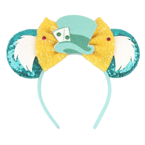 Crazy Hat Ears Magic Headband Mad Hatter Costume Accessory Set for Men Women-Sparkle Sequins Hair Bands with Big Ears Cosplay(Green hat)