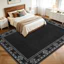 Large Geometric Area Rugs for Living Room Bedroom 6x9 Dark Grey Rug | Ultra Soft Washable Non Slip Stain Resistant Modern Low Pile Indoor Bordered Carpet for Nursery Home Decor Solid Aesthetic