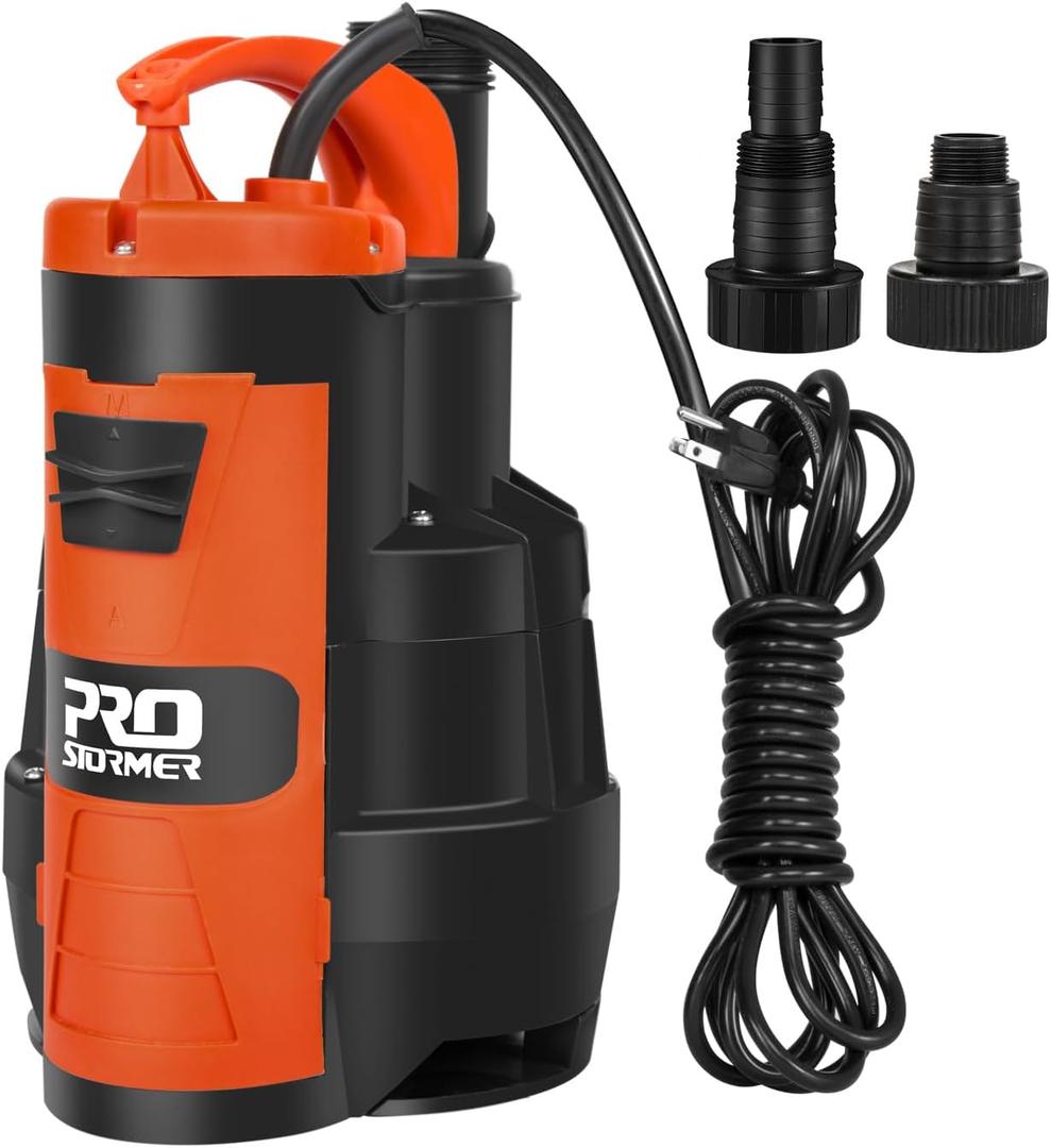 Sump Pump, Prostormer 3500 GPH 1HP Submersible Clean/Dirty Water Pump with Build-in Float Switch for Pool, Pond, Garden, Flooded Cellar and Irrigation