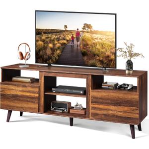 WLIVE TV Stand for 65 Inch TV, 58 inch Entertainment Center with 2 Storage Cabinets, Media Console for Living Room, Bedroom and Office, Retro Brown