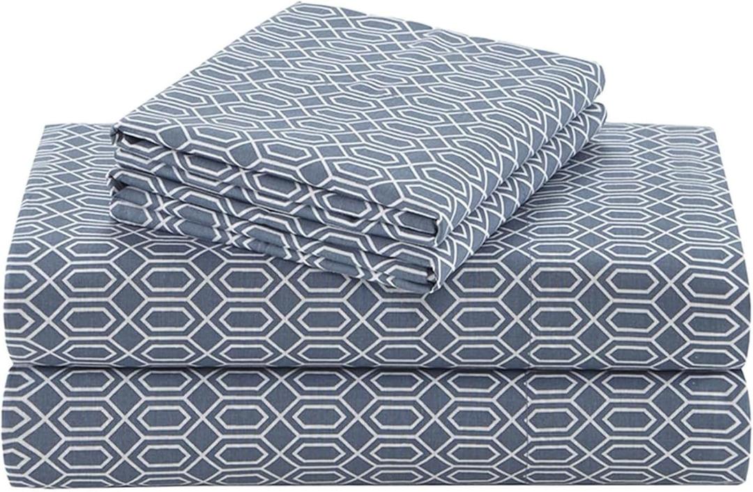 Comfort Spaces 100% Cotton Sheets Queen, Breathable, Naturally Cool Cotton Sheets, Soft Cotton Bed Sheets with 14" Elastic Pocket Fits up to 16" Mattress, All Seasons Sheet Set, Diamond Blue 4 Piece