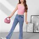 Floerns Girl's Cute Bowknot Jean Pants Embroidery Flared Leg Y2k Denim Pants