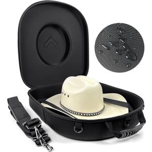 Foeran Travel Hat Case For Cowboy Panama & Fedora Hat, Waterproof & Crush Proof Cowboy Hat Box Wide-brimmed Hats Storage Holder Hat Carrier - Large, Black