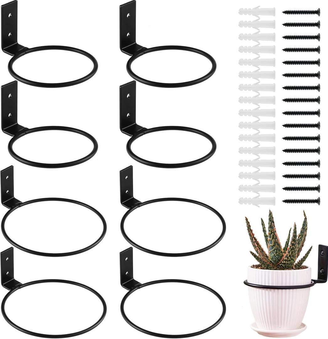 8-Pack 4/6 Inch Flower Pot Holder Ring Wall Mounted Metal Flower Pot Hangers Wall Hanger Bracket Rings Black Planter Bracket for Home, Garden, Indoor Outdoor Pots (4''/6'')