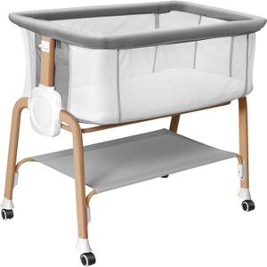 Bassinet Bedside Sleeper, Bedside Bassinet for Newborn, Baby Bassinet with 5 Adjustable Height, Rocking Bassinet with Wheels, Breathable Mesh & Mattress, Easy Folding Portable Bedside Crib(Gray), Twin