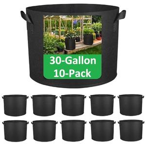 ANSLYQA 30-Gallon Grow Bags, (10 Pack) Thickened Aeration Fabric Growing Pots Planters with Handles for Planting Vegetables Plants, Black