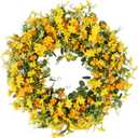 LOKEINSA 22In Wreaths for Front Door, Yellow and Orange Daisy Wreaths for Front Door Indoor Outdoor Home Farmhouse Festival Dcor
