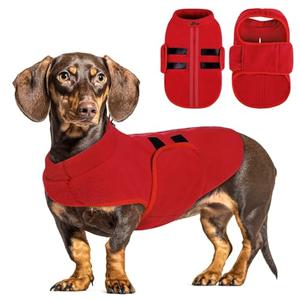 Queenmore Soft Fleece Dog Jacket, Warm Winter Dog Clothes with Leash Hole, Dachshund Sweater for Small Dogs Cats Boy or Girl (Red, S)