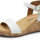 DREAM PAIRS Women's Open Toe Buckle Ankle Strap Platform Wedge Sandals for Women Summer Dressy Shoes | Women, Wedge, Platform, Open Toe, Ankle Strap, Buckle, 6.5, White/Pu