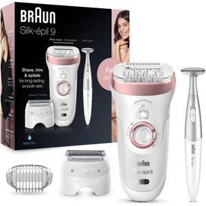 Braun Silk-pil 9 9/890 SensoSmart Epilator, Waterproof, Wet & Dry Epilator, Cordless, with Shaver Head and Bikini Styler, Epilate, Shave, or Trim, Long-Lasting Results
