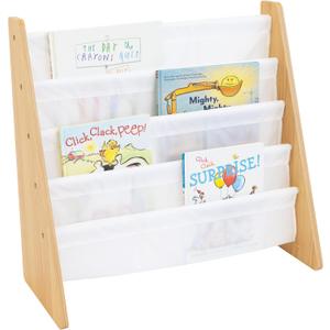 Humble Crew Kids Bookshelf, 4-Tier Front-Facing Book Display Organizer, Montessori Toddler Bookcase for Playroom, Bedroom & Reading Corner, Natural Wood/White