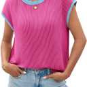 Tankaneo Womens Summer Cap Sleeve Ribbed Knit Tops Loose Fit Casual T Shirt, M