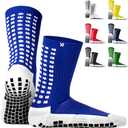Lux Dual Grip Socks - Soccer Grip Socks for Men and Women. GripArray Performance & Comfort (Large, Blue)