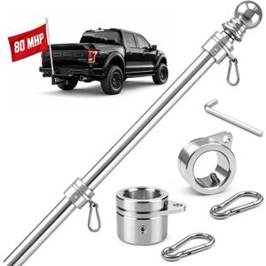 ZMTECH 5FT One Piece Heavy Duty Stainless Steel Flag Pole for Outside House,Flag Pole for Truck,Jeep,Porch,RV,Boat,Wall & Vehicle Use Silver(Without Bracket)