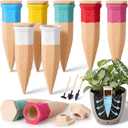 6 Pack Terracotta Watering Spikes with Lids and 3 Shovels Plant Watering Devices Wine Bottle Automatic Plant Slow Release Self Planting Stakes for 5-9 Pots(4.92 x 1.57 x 1.57 Inches)