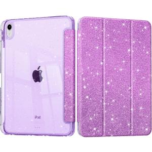 Sparkly Case for iPad Air 11'' (M3 2025/M2 2024) 6th Gen/iPad Air 10.9'' 2022 2020 Air 5th /4th Gen, Buit in Pencil Holder with Glitter Transparent Back Cover Auto Wake/Sleep, Sparkly-Purple